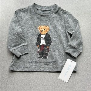 NWT Ralph Lauren Gray Bear Graphic Long-Sleeve Tee